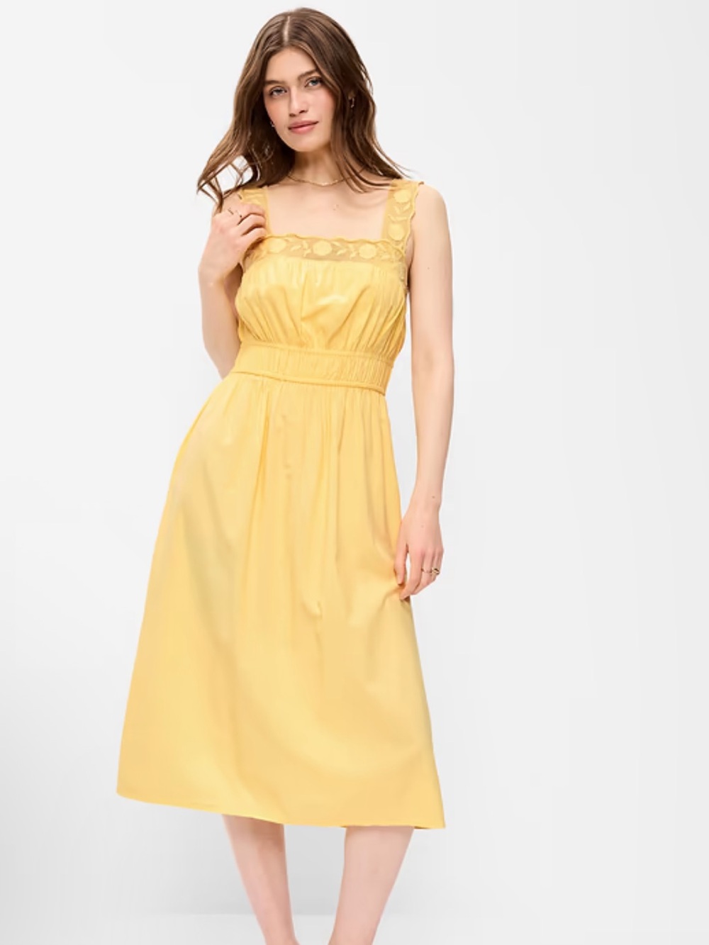 Yellow Fit & Flare Smocked-Waist Midi Dress